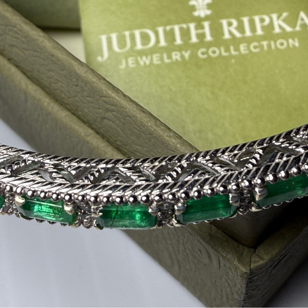 Judith Ripka Sterling 2.50  cttw Emerald & White Topaz Cuff R11 - Picture 4 of 11